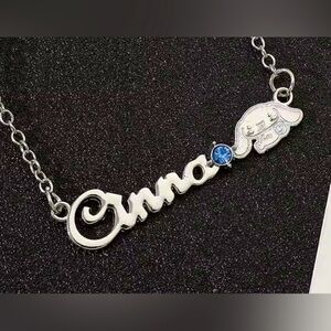 Cinnamoroll Engraved Nameplate Necklace Silver Blue Gemstone Sanrio Character